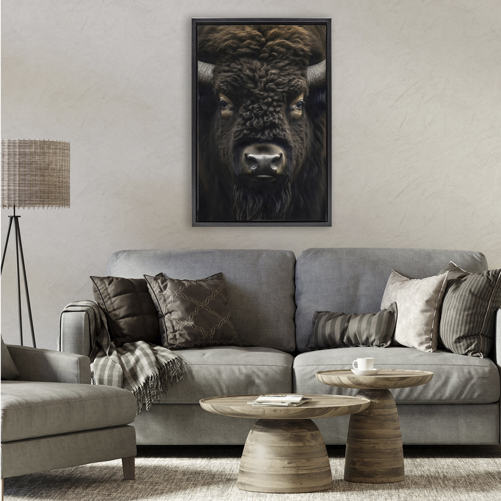 Stupell Industries Bison Portrait Close Up Black Framed Floater Canvas Wall Art, design by Creative Studio