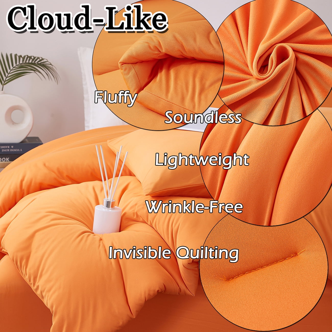 MorroMorn Comforter Set Queen Size, 4 Pieces All Season Bedding Comforters Sets, Soft Bed Set with 1 Down Alternative Duvet Insert 90×90 Inches, 2 Pillow Cases & 1 Fitted Sheet (Queen, Orange)
