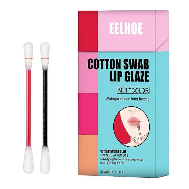 EELHOE 20Pcs/Box Cotton Swab Lip Glaze Moisturizing Long-lasting Non-stick Cup Portable Lips Makeup