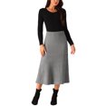 thumbnail image 2 of INSPIRE CHIC Women's Ribbed Knit A-Line Skirts Elastic High Waist Stretchy Sweater Midi Skirt L Grey, 2 of 5