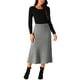 thumbnail image 2 of Falda midi de punto acanalado para mujer Inspire Chic, con cintura alta elástica y stretchy, color gris, 2 of 5