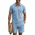 thumbnail image 2 of Mrmaere Men's Crew Neck T Shirt and Shorts Set Short Sleeve 2 Piece Pullover Color Block for Gym Training Light Blue XL, 2 of 9