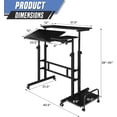 thumbnail image 2 of Standing Desk Adjustable Height and Angle, Computer Laptop Desk Home Office Workstation Sit Standup Desk, Portable Rolling Desk with Wheels of 6, with Mouse PC Tower Desktop Tray, Black, 2 of 9
