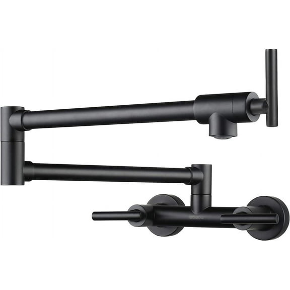 WOWOW Pot Filler Faucet Black Wall Mount, Commercial Folding Kitchen Faucet, Double Joint Swing Arm Kitchen Sink Faucet for Both Hot Cold Water
