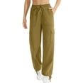 thumbnail image 4 of Women Work Pants Womens Casual Solid Color Pants Straight Wide Leg Trousers Pants Cargo Pants With Pocket Green L, 4 of 7