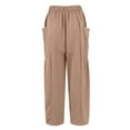 thumbnail image 5 of Cotton Linen Pants Women Plus Size Wide Leg High Waisted Ankle Length Drawstring Hippie Pants Baggy Elastic Waist Bohemian Harem Pantswith Pockets Khaki XXL, 5 of 9