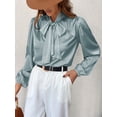 thumbnail image 5 of Cupshe Women's Satin Bow Tie Lantern Long Sleeve Blouses Shirts Top, Sizes XS-XL, 5 of 7
