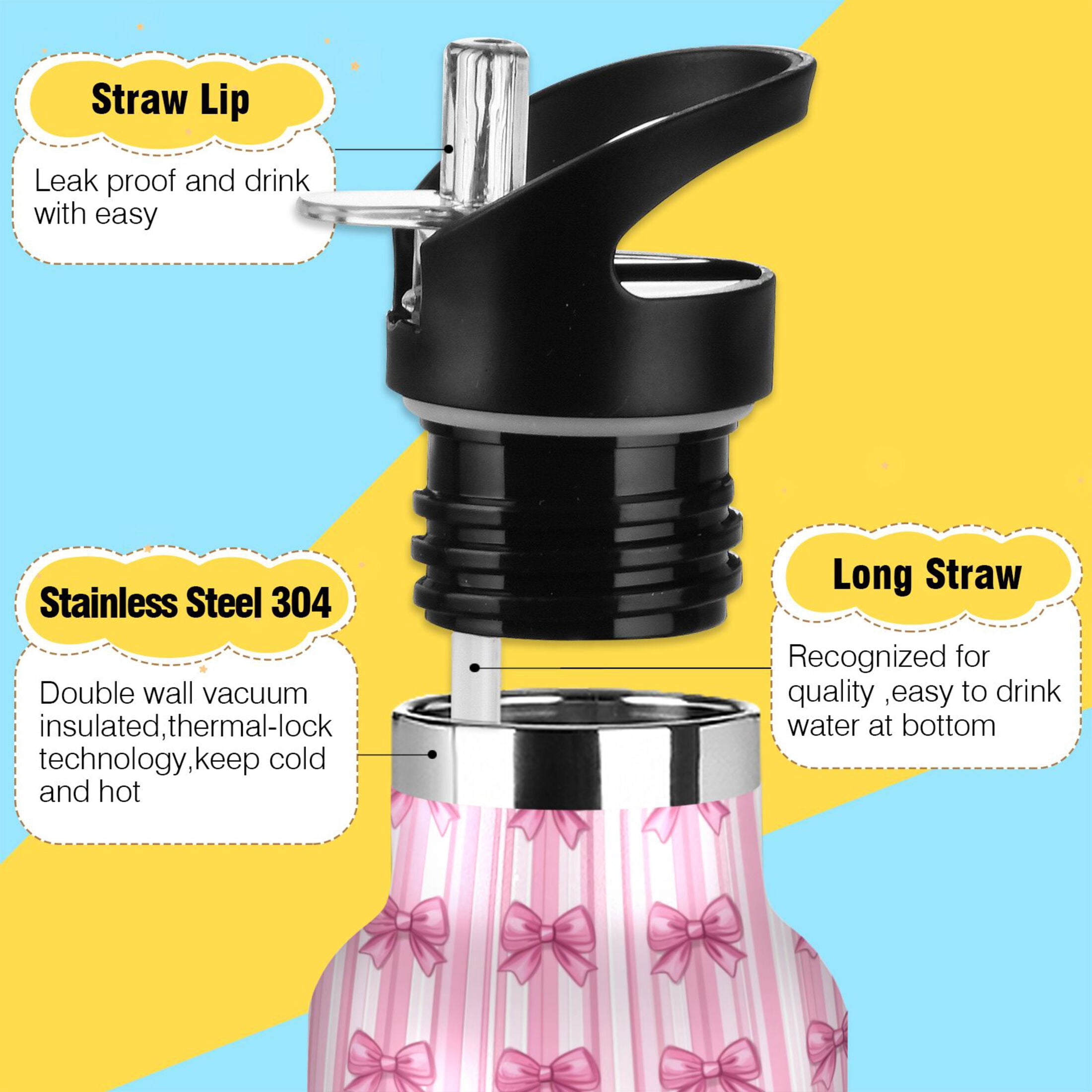Kids Insulated Stainless Steel Sports Water Bottle 600ml (20oz) Pink Bows