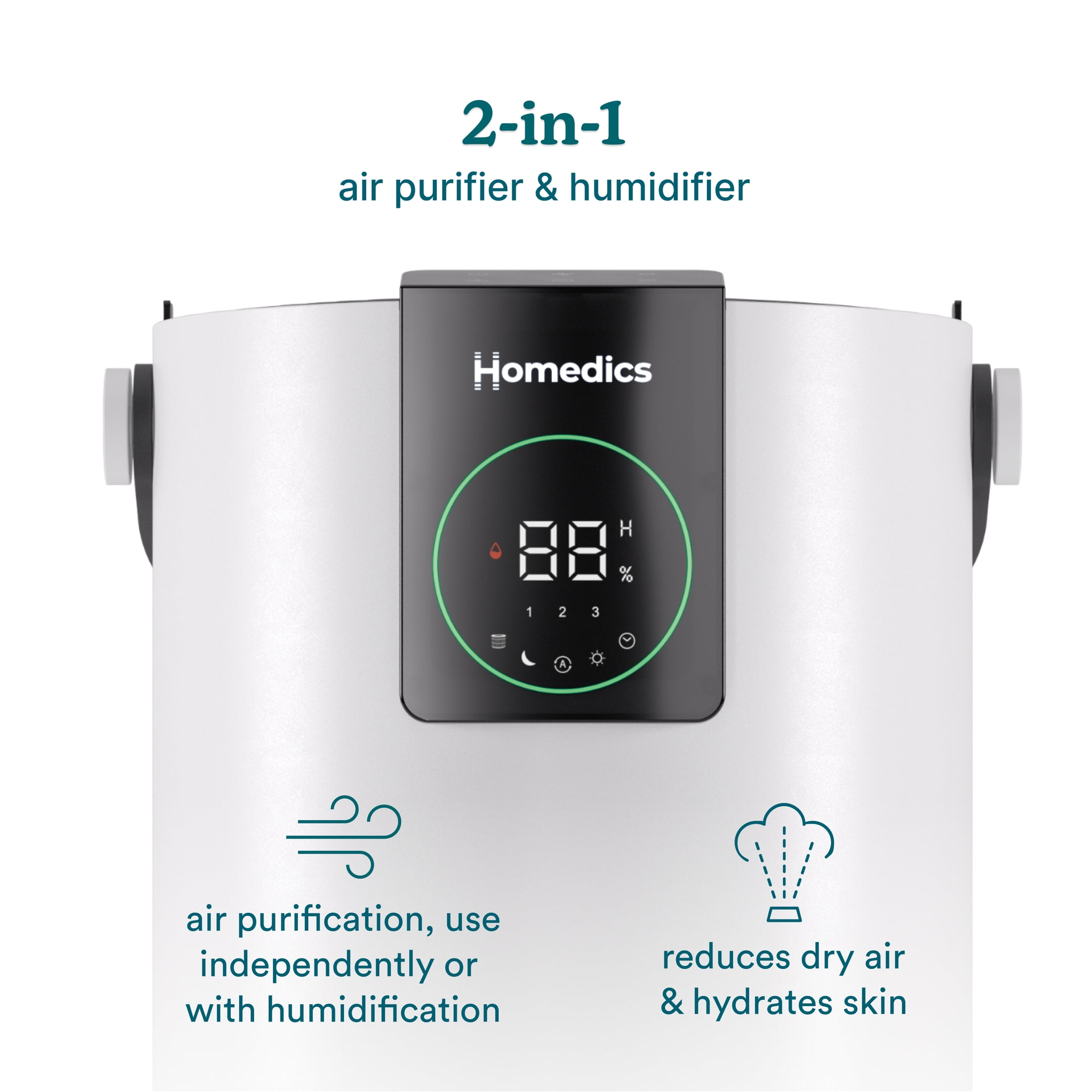 Homedics® 2-in-1 Air Purifier & Humidifier, with Digital Auto adjusting Humidistat, Color-Coded Indicator