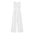 thumbnail image 5 of Lenpel Jumpsuits for Women Fashion Pleated V Neck Sleeveless Rompers Solid Color Dressy Casual Wide Leg Jumpsuits(White,X-Large), 5 of 7
