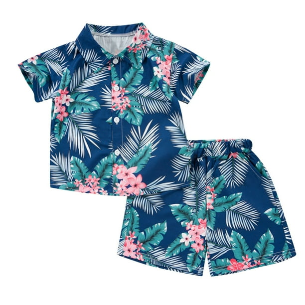 Odeerbi 1-8 Años Conjunto de Verano Para Niños de Hawaianos Camiseta de Manga Corta de Algodón Con Estampado Tropical Conjunto de Dos Piezas de Gráficos