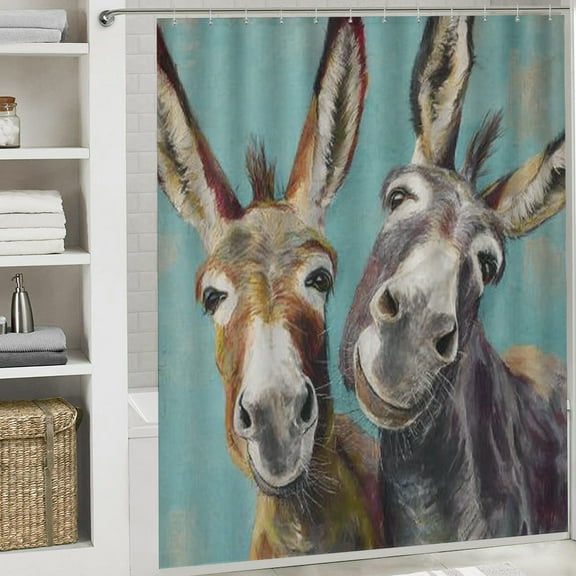 RKSupls Christmas Shower Curtain, Happy Donkey Shower Curtain with Hooks for Christmas Home Bathroom Decor Washable Curtains, 72x72 in