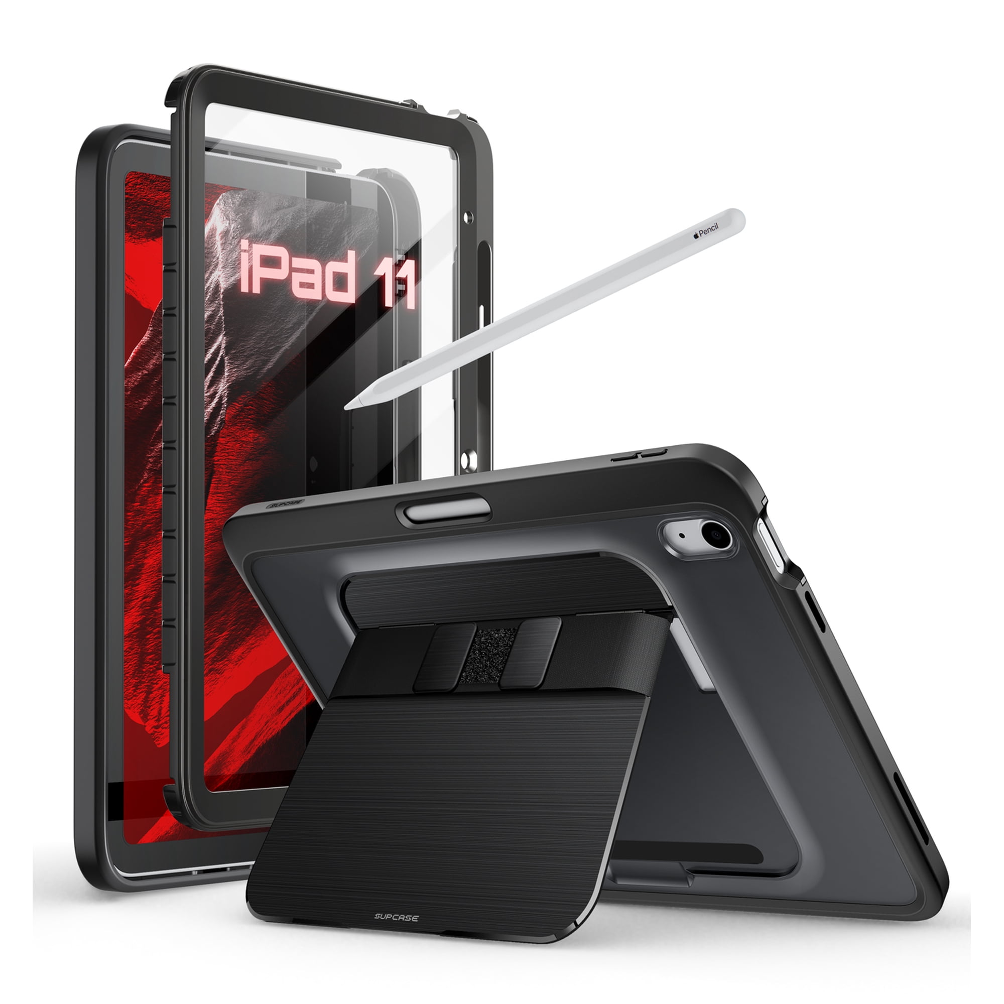SUPCASE Unicorn Beetle Anchor for iPad 10th/11th Gen A16 Case 10.9/11 inch 2022/2025, Velcro Hand Strap, Built-in Screen Protector, Adjustable Stand, Pencil Holder, Heavy Duty Protection Cover, Black