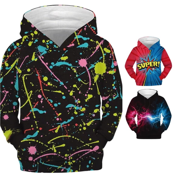 RTKFRFLM Kids SUPER Letter Graphic Hoodie Boys Girls Colorblock Sweatshirt Trendy Long Sleeve Pullover Casual Active Outfit