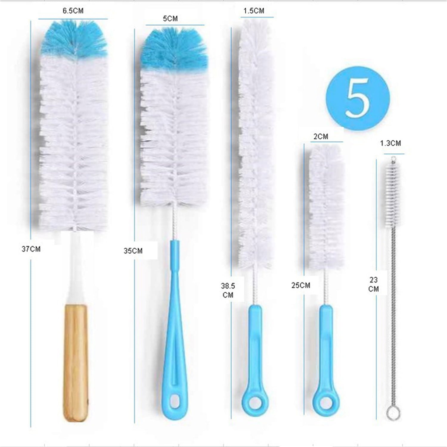 Flexible Hygienic Bottle Brushes, 5 Colors