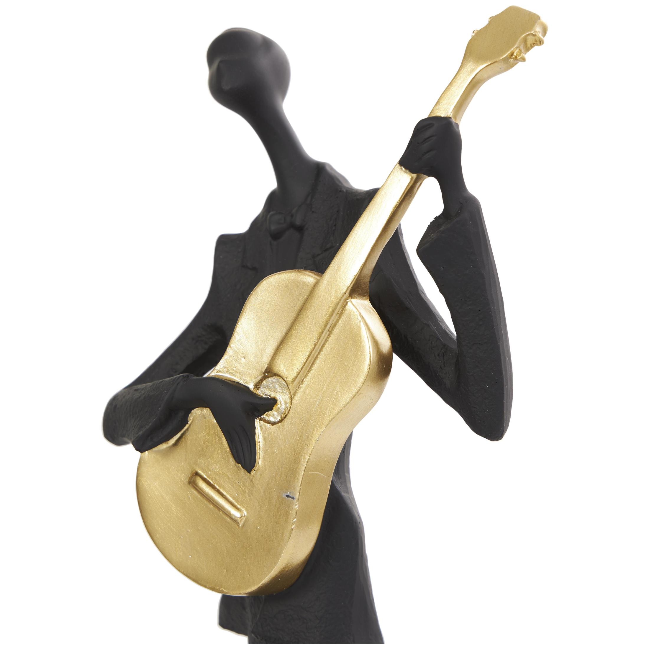 15", 13", 15"H Black Polystone Abstract Musician Sculpture with Gold Instruments and Music Notes, by DecMode (3 Count)