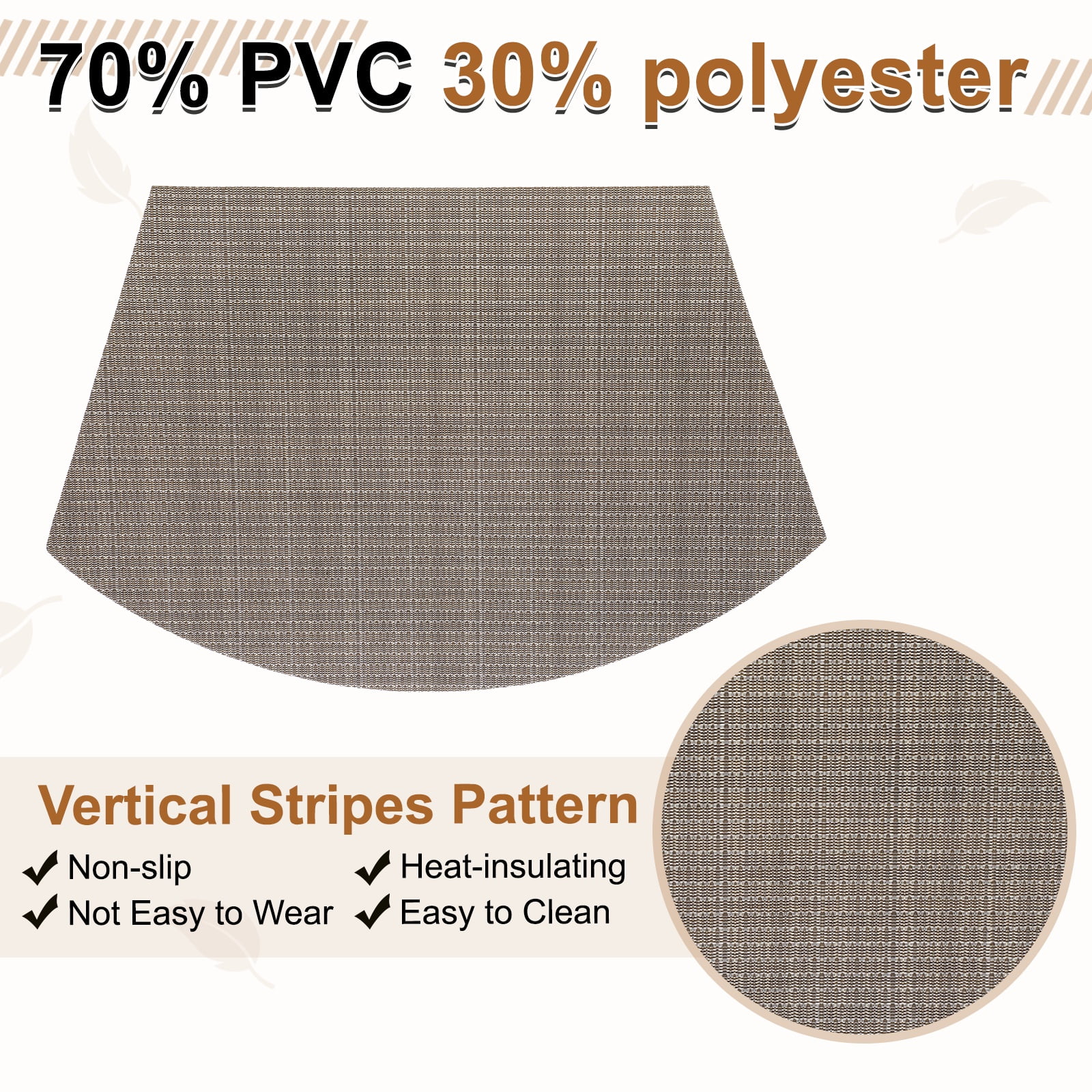 Uxcell 4pcs Wedge Placemats 18" x 12" Woven Vinyl Round Table Placemats, Coffee