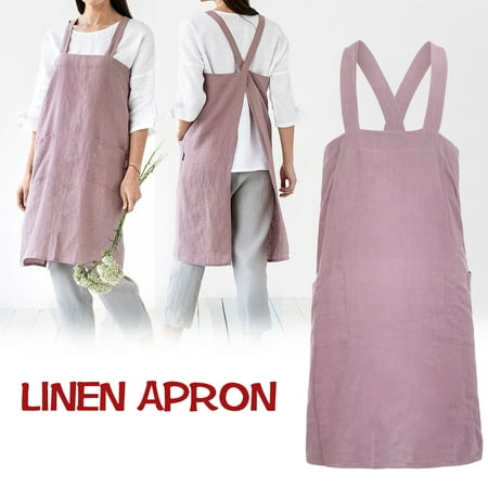 

Kitchen Gadgets Cross back linen apron Japanese apron Linen cross over apron No ties linen apron Pinafore apron for woman Kitchen Organization and Storage