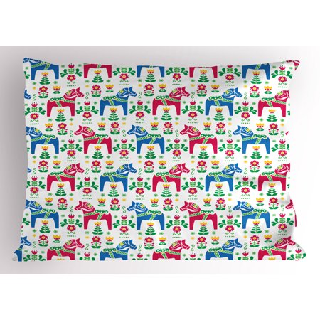 - Horses Pillow Sham Traditional Swedish Dalecarlian Animal Shapes and Floral Arrangement Scandinavian, Decorative Standard Size Printed Pillowcase, 26 X 20 Inches, Multicolor, by Ambesonne