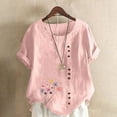 thumbnail image 2 of ZQUUVOU Women's T-Shirt Crew-Neck Printed Short Sleeve Button Blouse Pink (L), 2 of 4