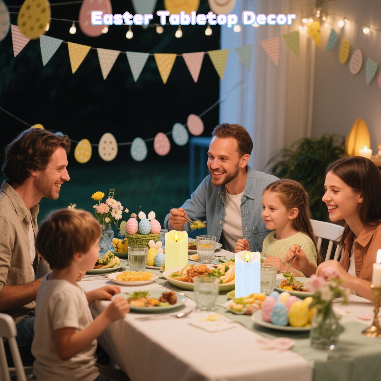 Flameless Candles Light, Set of 2 6"x3" Flickering Pastel Spring LED Candles with Remote & Timer, Dimmable Real Wax Easter Pillar Candles Battery Operated for Home Spring Easter Decor