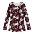 thumbnail image 5 of Amzcrzy Womens Basic Tops Floral Long Sleeve Shirts Business Casual Tunic Tops Pleat Boat Neck Work Blouse S-3XL, 5 of 6