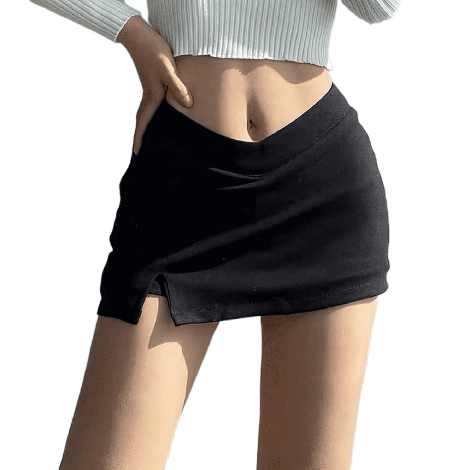 Women Y2k Mini Skirt V-shape Waist Slim Fit Slit Summer Low Rise Wrap Hip  Skirt Streetwear