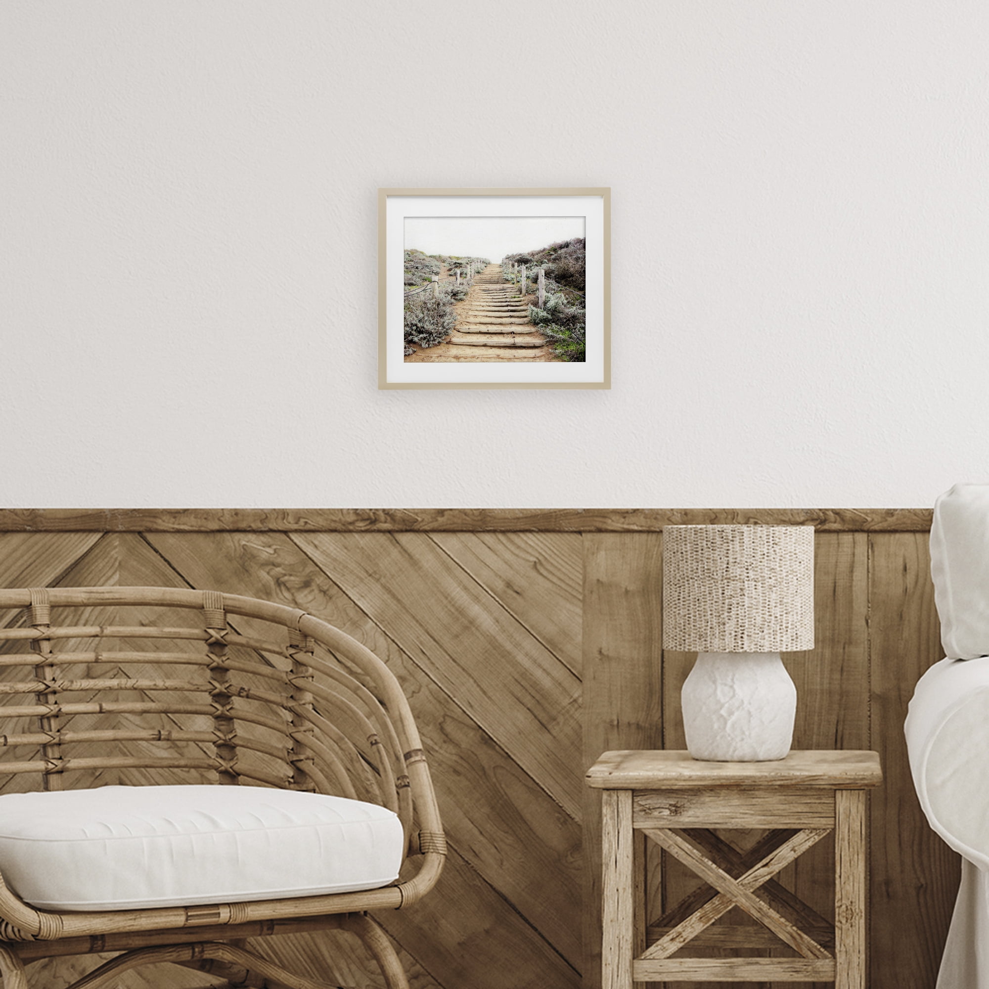 Wooden Stairway to Heaven Birch Framed Print Under Glass, design by Leah Noel Art