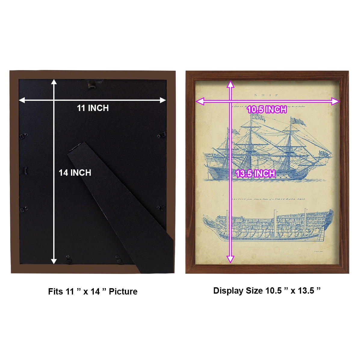 Vintage Ship Blueprint -Framed Print w/glass-Chestnut