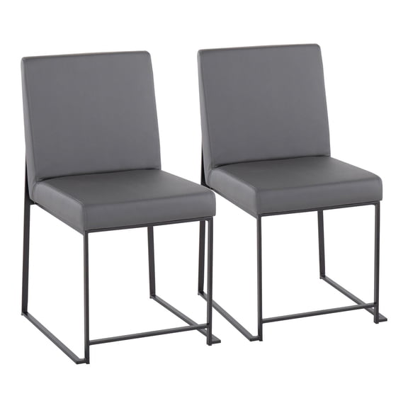 Lumisource High Back Fuji Contemporary Dining Chair in Black Steel and Grey Faux Leather - Set of 2
