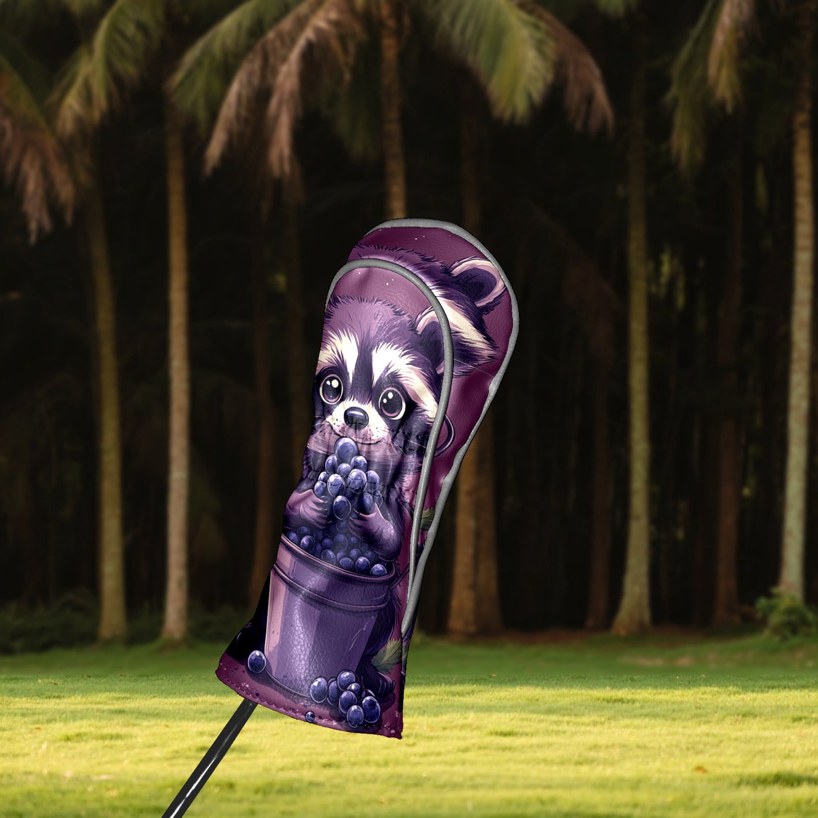 Golf Club Covers PU Leather Waterproof Head Covers for Fairway Woods Hybrids Cartoon Raccoon