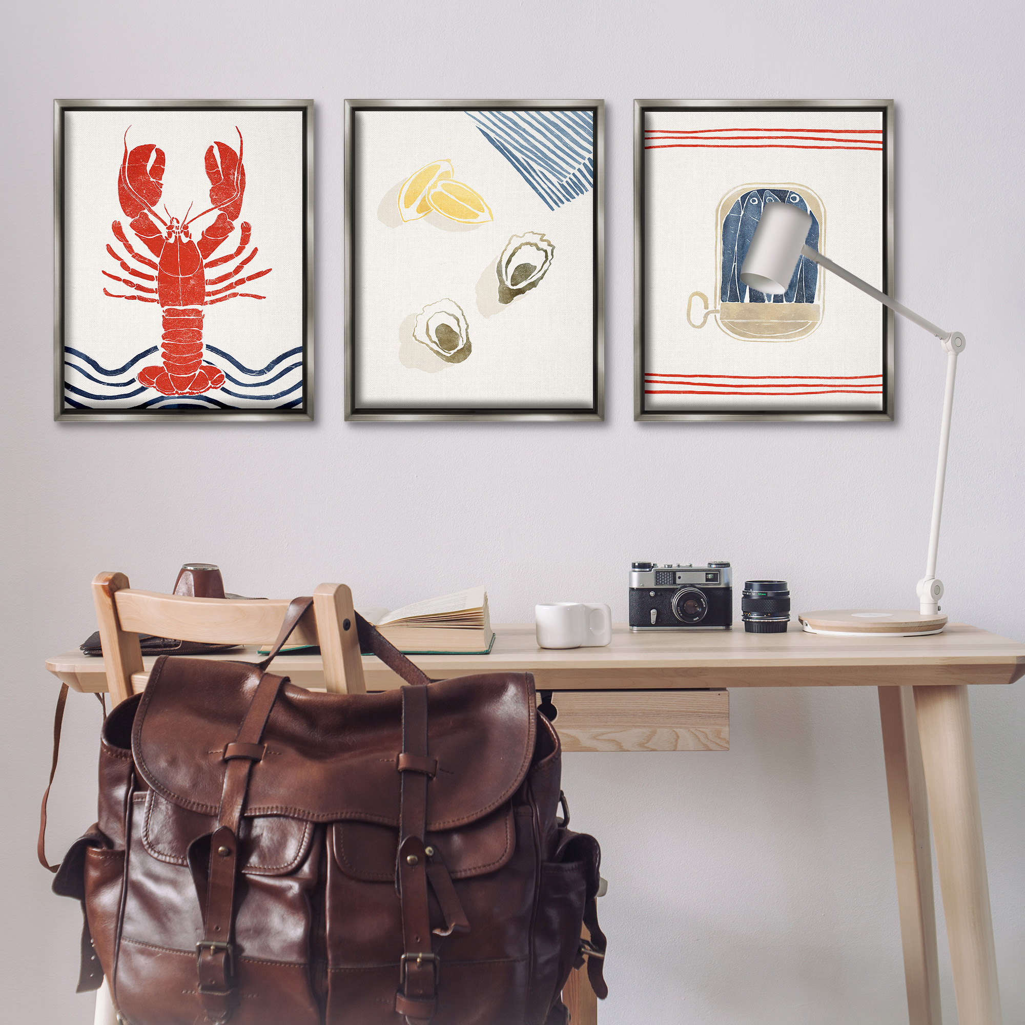 Stupell Industries Abstract Ocean Life Animals & Insects Painting Gray Floater Framed Canvas Art Print Wall Art, 25 x 31, Set of 3