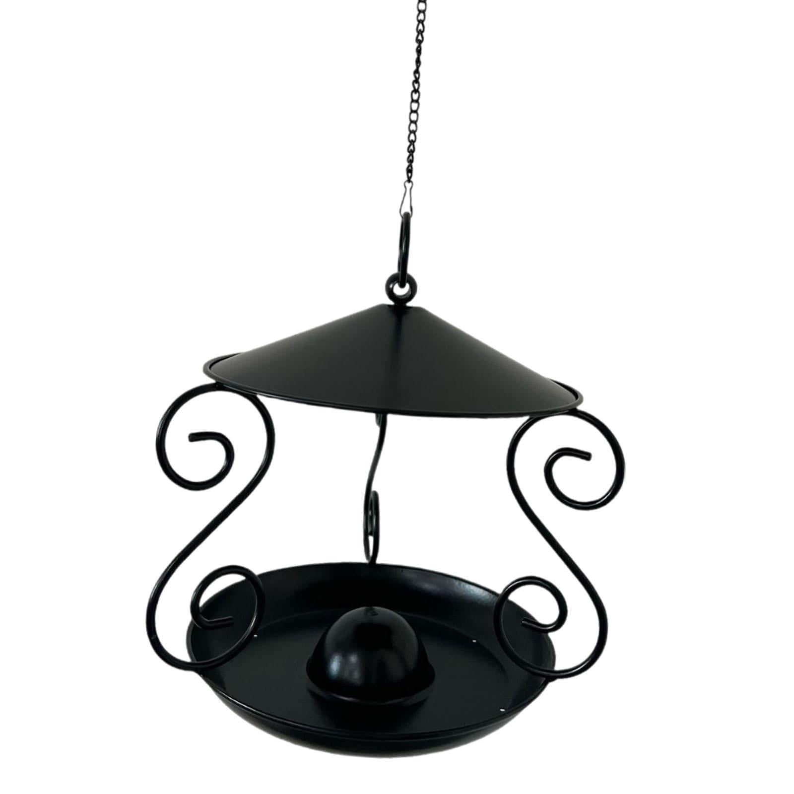 CarpNettore Metal Roof Bird Feeder Feeding Bowl with Rain Cover for Balcony Outside Tree black