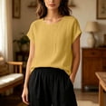 thumbnail image 5 of NTACZA Solid Tops for Women Tee Casual Cotton And Linen Classic T-Shirt Rolled Short Sleeve Crew Neck Relaxed Fit Vacation Yellow XL, 5 of 6