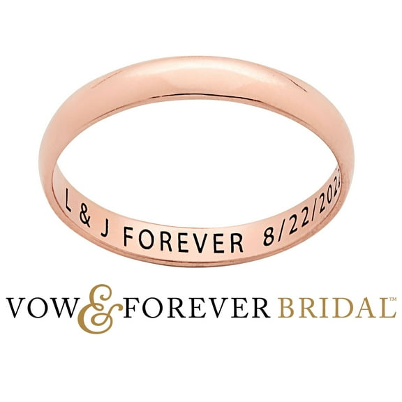 Vow & Forever Personalized Planet Bridal 14K Rose Gold over Sterling Silver Inside Engraved Slim Wedding Band (3mm) ,Women's