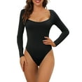 thumbnail image 1 of INSPIRAR CHIC Body de Manga Larga para Mujeres Shapewear Ajuste Slim Cuello Cuadrado Leotardo Mono Tops S Negro, 1 of 4
