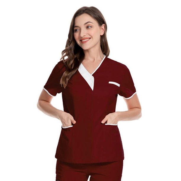 Bata quirúrgica de hospital, bata de médico de manga corta, bata de enfermera de algodón con cuello en V, ropa de trabajo para técnicos, ropa para mujeres, clínica, salón de belleza, top