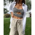 thumbnail image 2 of Aunavey Womens Striped Crisscross Knitted Crop Tube Top Hollow Out Sleeveless Strapless Cropped Tank Top Vest, 2 of 8