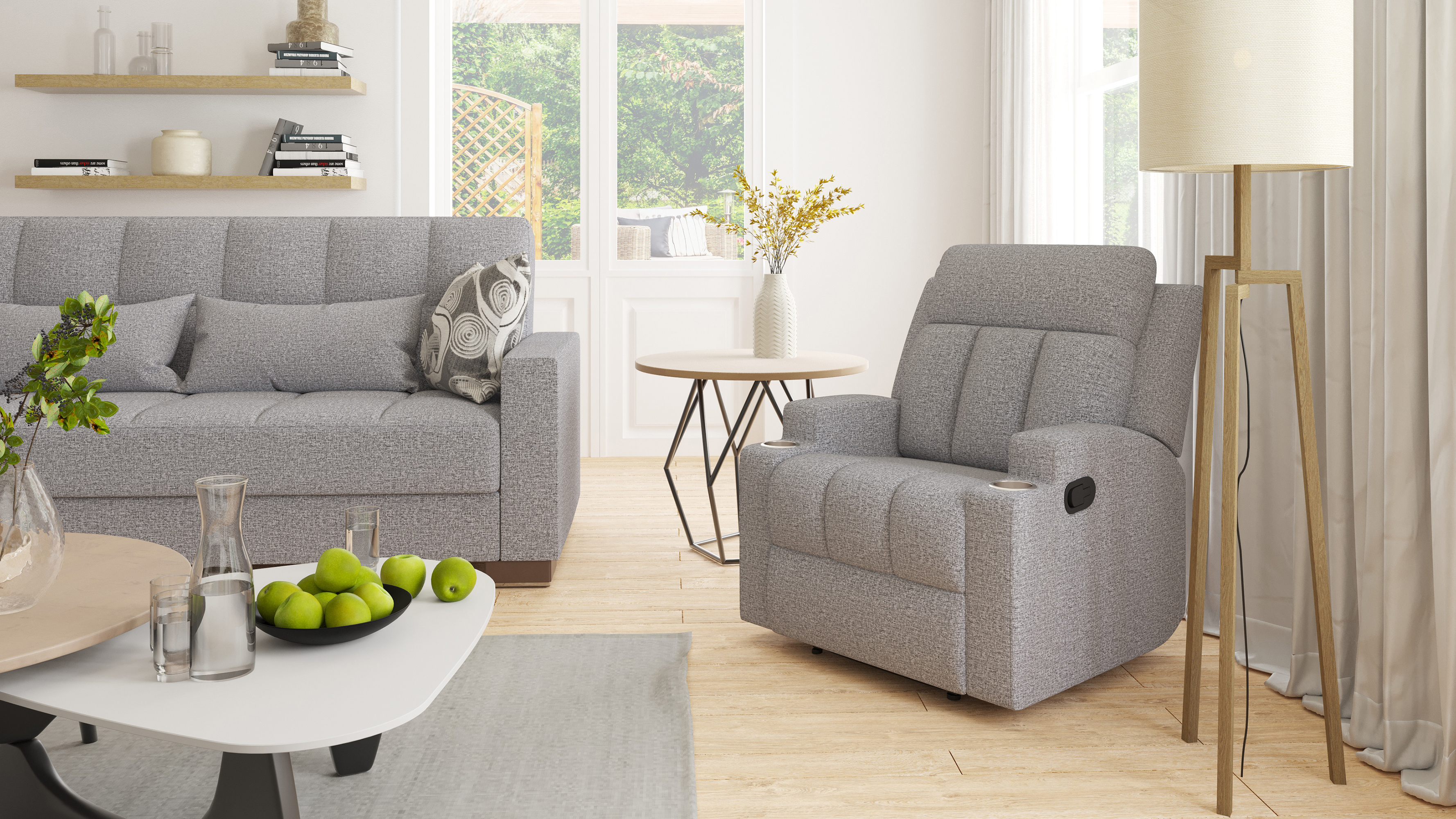 Ottomanson Prada Polyester Manual Recliner Chair with Cupholders and Footrest, Gray