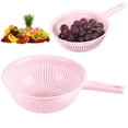thumbnail image 2 of 12.6 Inch Plastic Colander with Long Handle Round Kitchen Strainer Basket Hollow Drain Basket for Washing Vegetables Rice Washing Sieve for Kitchen Prep, Round Perforated Drainage Basket,Pink, 2 of 4