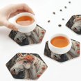 thumbnail image 5 of Kdxio Vintage Floral White Horse Funny Coasters,4 Pcs Leather Coasters,Housewarming Gifts,Protect Furniture from Water Marks Scratch and Damage, 5 of 6