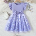 thumbnail image 2 of WhouRiu Girls Casual Floral Print Dresses Sleeveless Flutter Sleeve Crew Neck Dress Kids Comfortable Cute Mesh Layered Party Clothing,6-7 Years, 2 of 7