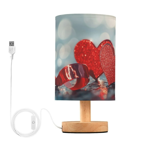 Shining Ribbons and Hearts Valentine Table Lamp with USB Port LED Warm Light Lamp Night Light Home Decor