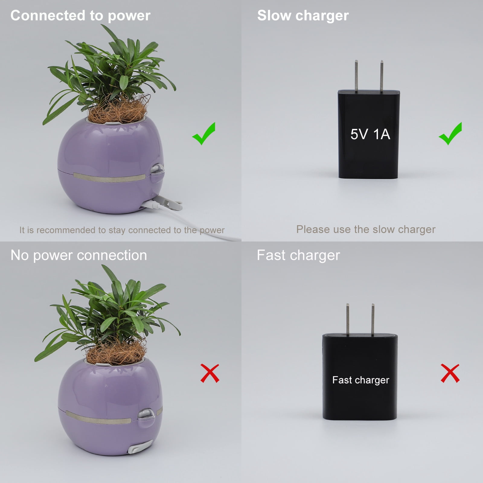 Interactive Plant Pot - Maintenance Plant Assistant, Smart Planter with Time & Temperature Display, Expressive Animations (Purple)