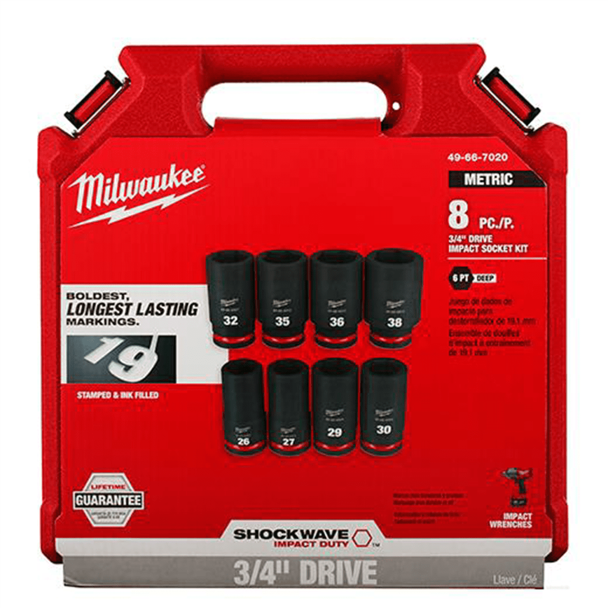 Milwaukee 49-66-7020 SHOCKWAVE 3/4" Drive Metric Socket Set, Durable Steel