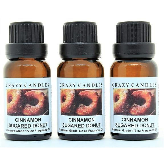 Crazy Candles Cinnamon Sugared Donut 3 Bottles 1/2 Fl Oz Each (15ml) Premium Grade Scented Fragrance Oil Made in USA
