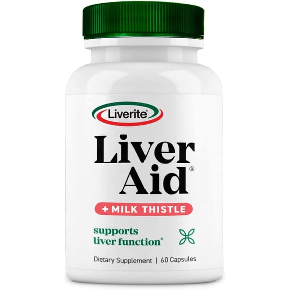 Liverite Liver Aid with Milk Thistle for Liver Support and Energy Boost - 60 Capsules