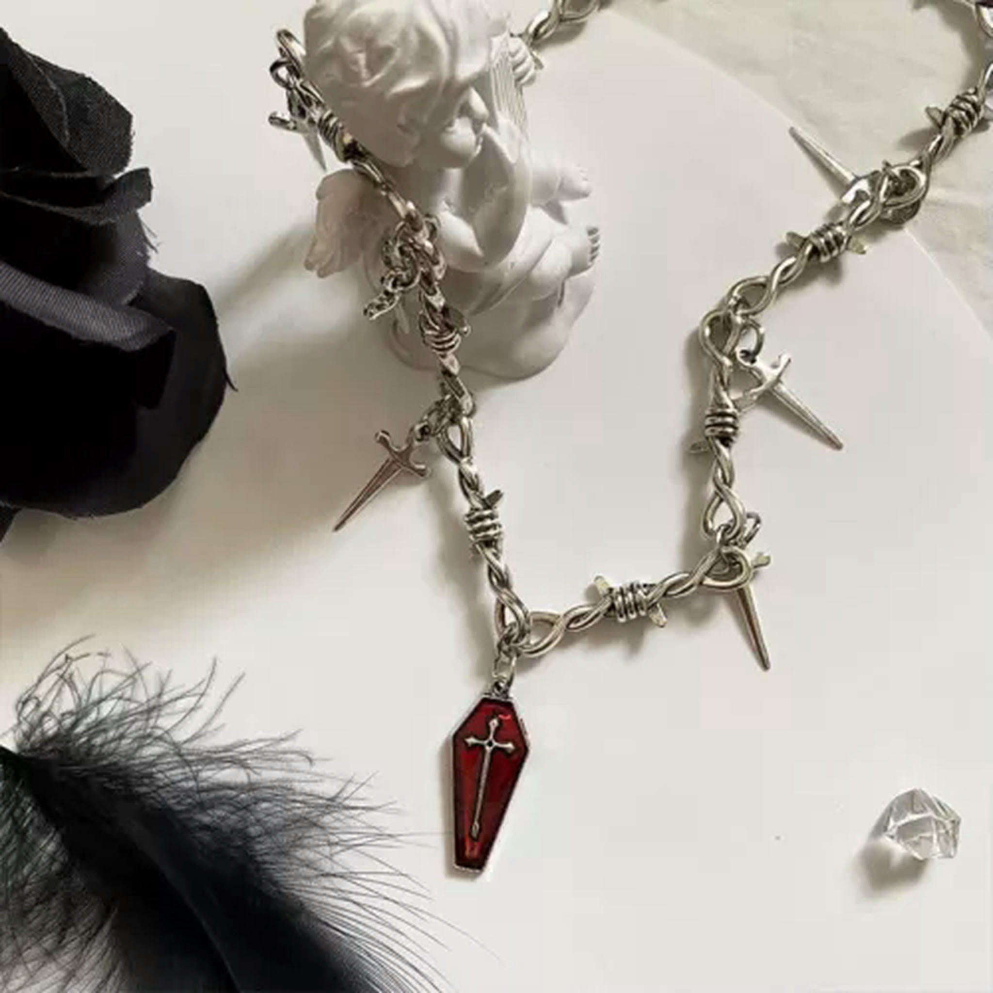K-KED Gothic Vampire Black Bat Pendant Necklace for Men Women Hip