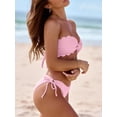 thumbnail image 4 of Two Piece Swimsuit for Women, Full Coverage Bikini, Womens Bikini Swimsuits, Swimsuit Bikini, Womens Wavy Edge Bandeau Bikini Strapless Tie Back Side String Bathing Suits Two Piece Swimsuit, Pink L, 4 of 6