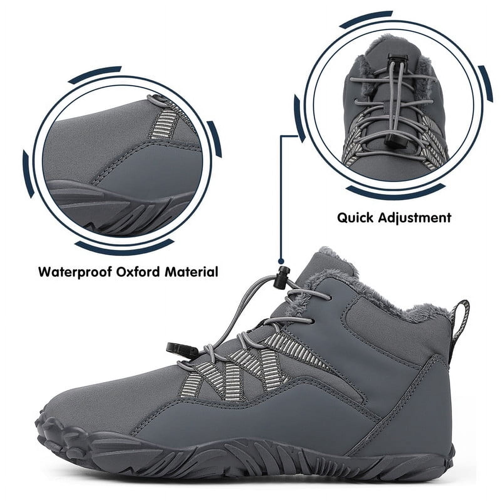 Stepedia Barefoot Winter Hiking Boots Men Women Wide Toe Box Waterproof Snow Boots for Outdoor Walking, Dark Gray 7 Women/6 Men
